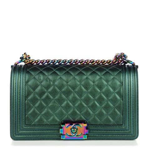 chanel green iridescent boy bag|chanel bag sizes.